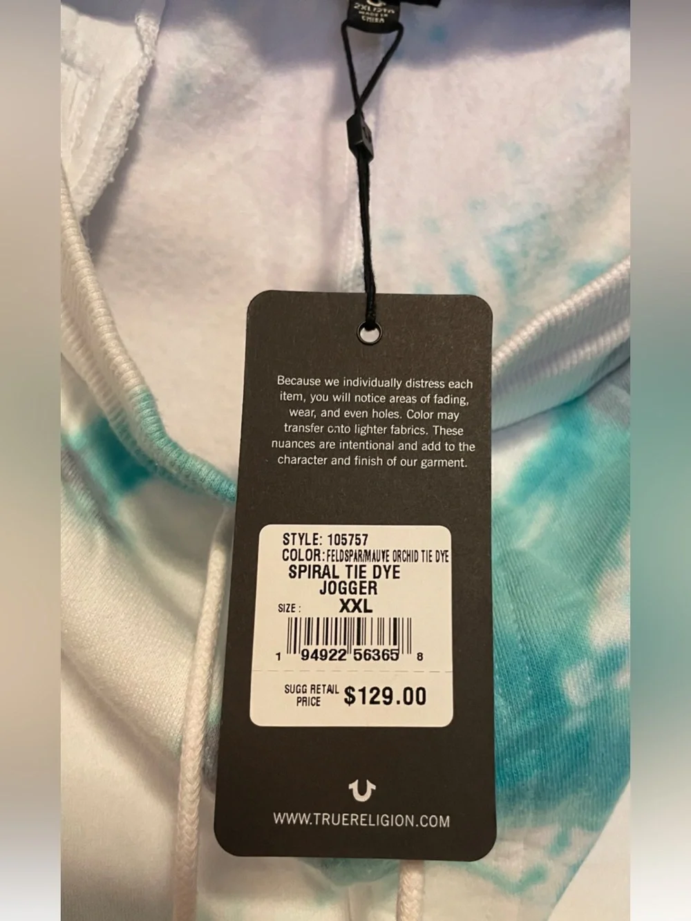 True Religion Tie-Dye Joggers - White & Teal XXL